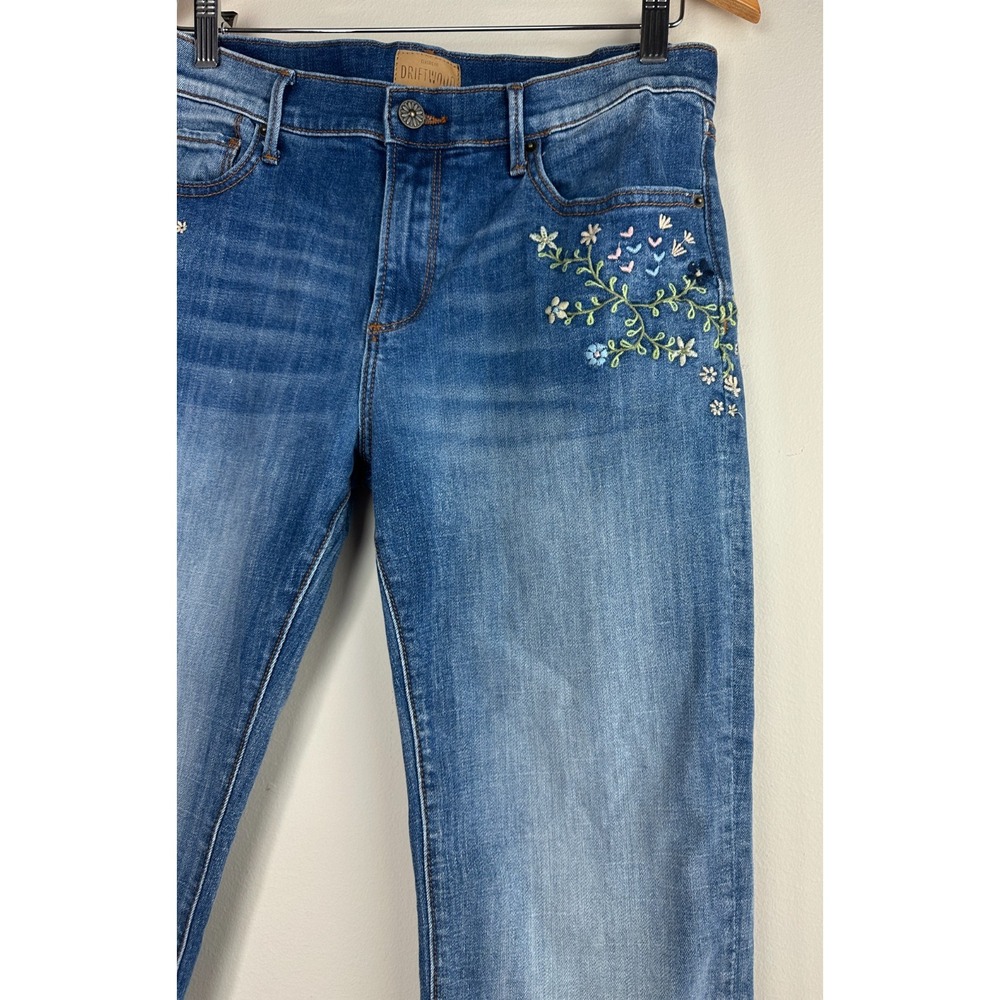 Driftwood Kelly Floral Embroidered Raw Hem Jeans Blue Women's Size 30 - Picture 3 of 14